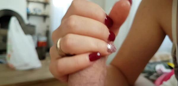  Red nails, big mushroom cockhead and massive cumshot in her mouth